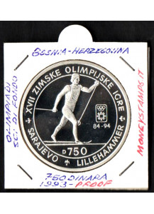 BOSNIA HERZEGOVINA 750 Dinara Argento Proof 1993 KM# 11 In Occasione dei Giochi Olimpici di Lillehammer